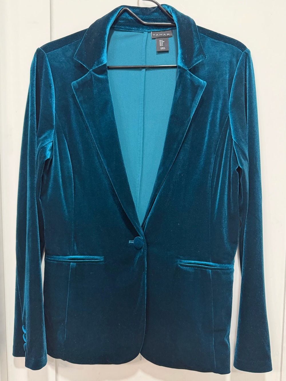 Tahari Teal Velvet Single-Button Blazer
